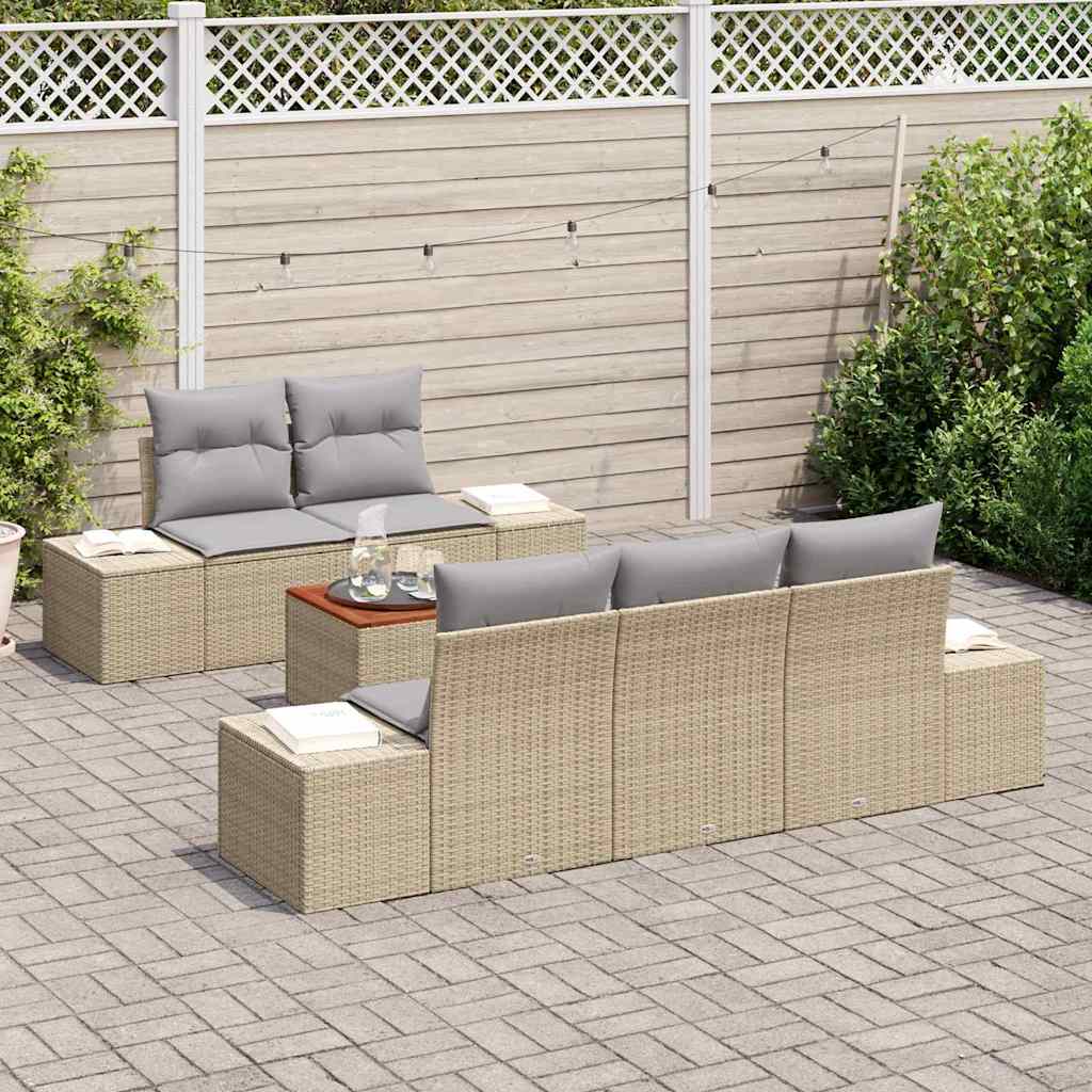 Havesofa Sæt med opbevaring 6 pcs Beige og lys grå polyrattan