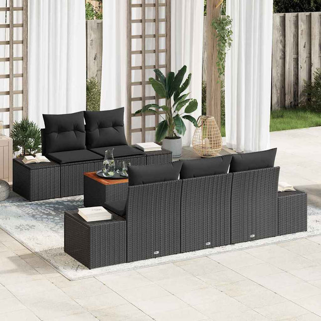 Havesofa Sæt med opbevaring 6 pcs Sort polyrattan