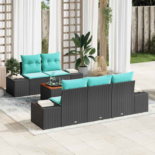 Havesofa Sæt 6 stk. Sort og turkis polyrattan