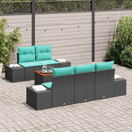 Havesofa Sæt 6 stk. Sort og turkis polyrattan