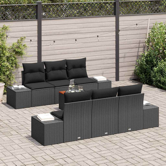 Havesofa Sæt med opbevaring 7 pcs Sort polyrattan