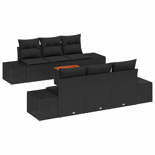 Havesofa Sæt med opbevaring 7 pcs Sort polyrattan