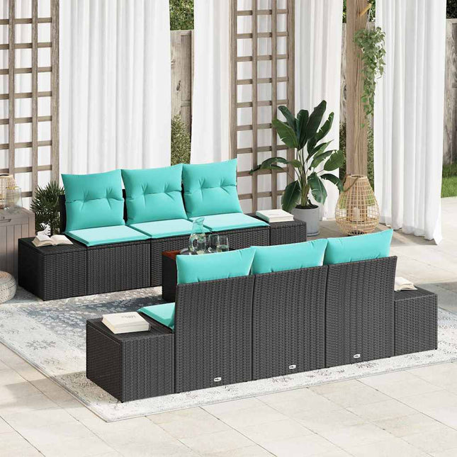 Havesofa Sæt 7 stk. Sort og turkis polyrattan