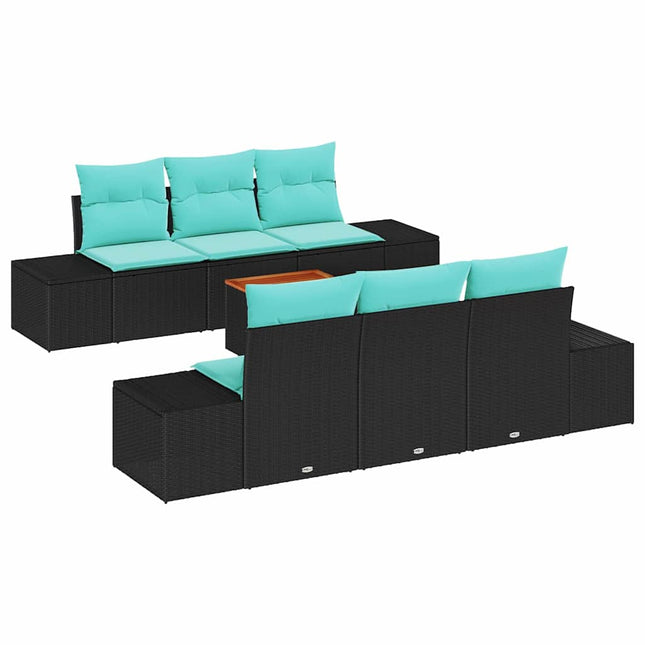 Havesofa Sæt 7 stk. Sort og turkis polyrattan