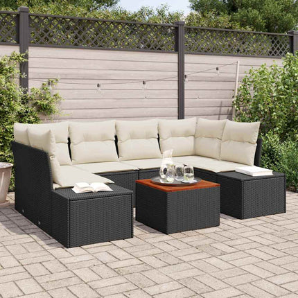 Havesofa Sæt med opbevaring 7 pcs Sort og Cream polyrattan
