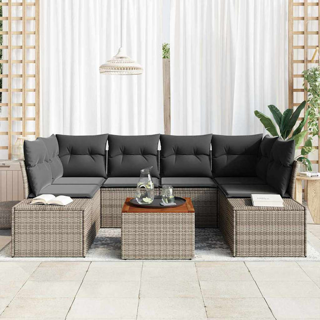 Havesofa Sæt med opbevaring 7 pcs Grå polyrattan