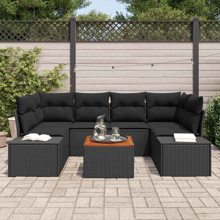 Havesofa Sæt med opbevaring 7 pcs Sort polyrattan