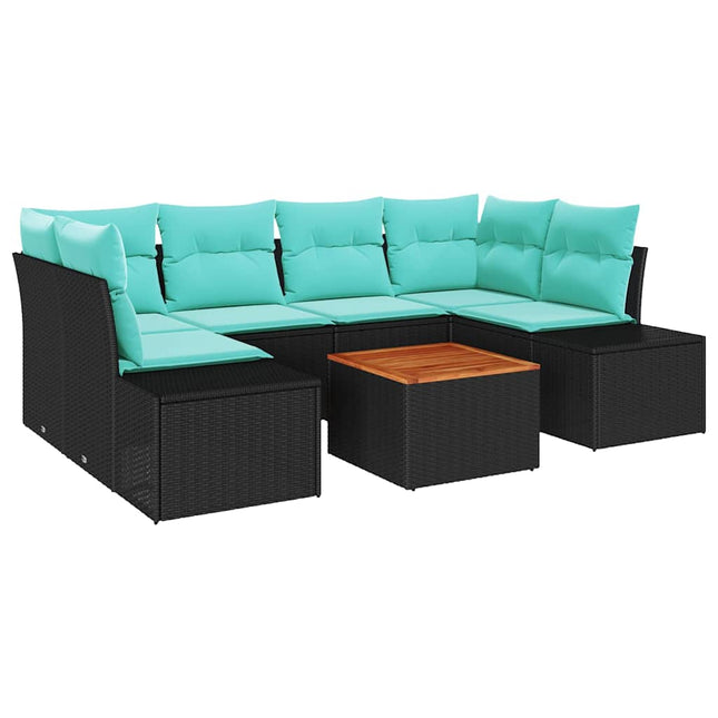 Havesofa Sæt 7 stk. Sort og turkis polyrattan