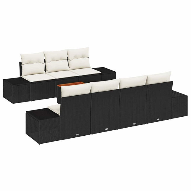 Havesofa Sæt med opbevaring 8 pcs Sort og Cream polyrattan