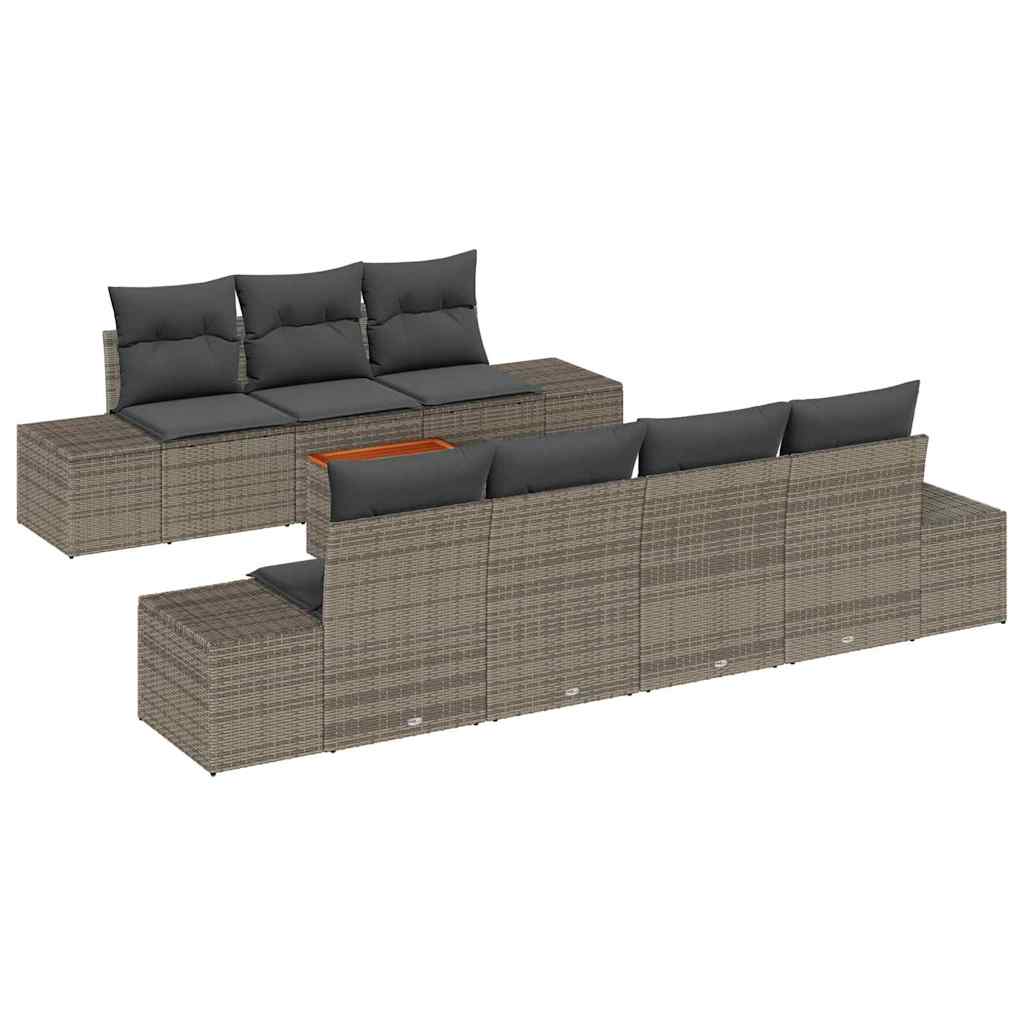 Havesofa Sæt med opbevaring 8 pcs Grå polyrattan