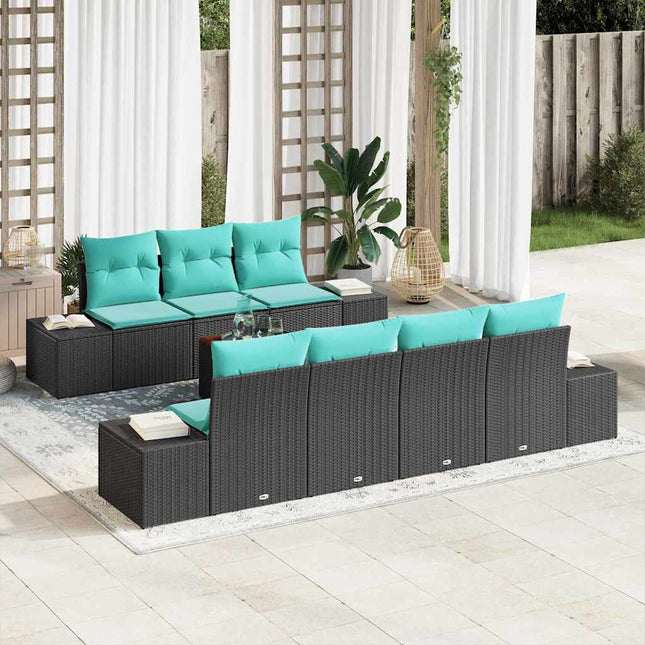 Havesofa Sæt 8 stk. Sort og turkis polyrattan