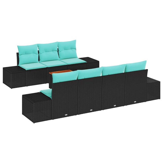 Havesofa Sæt 8 stk. Sort og turkis polyrattan