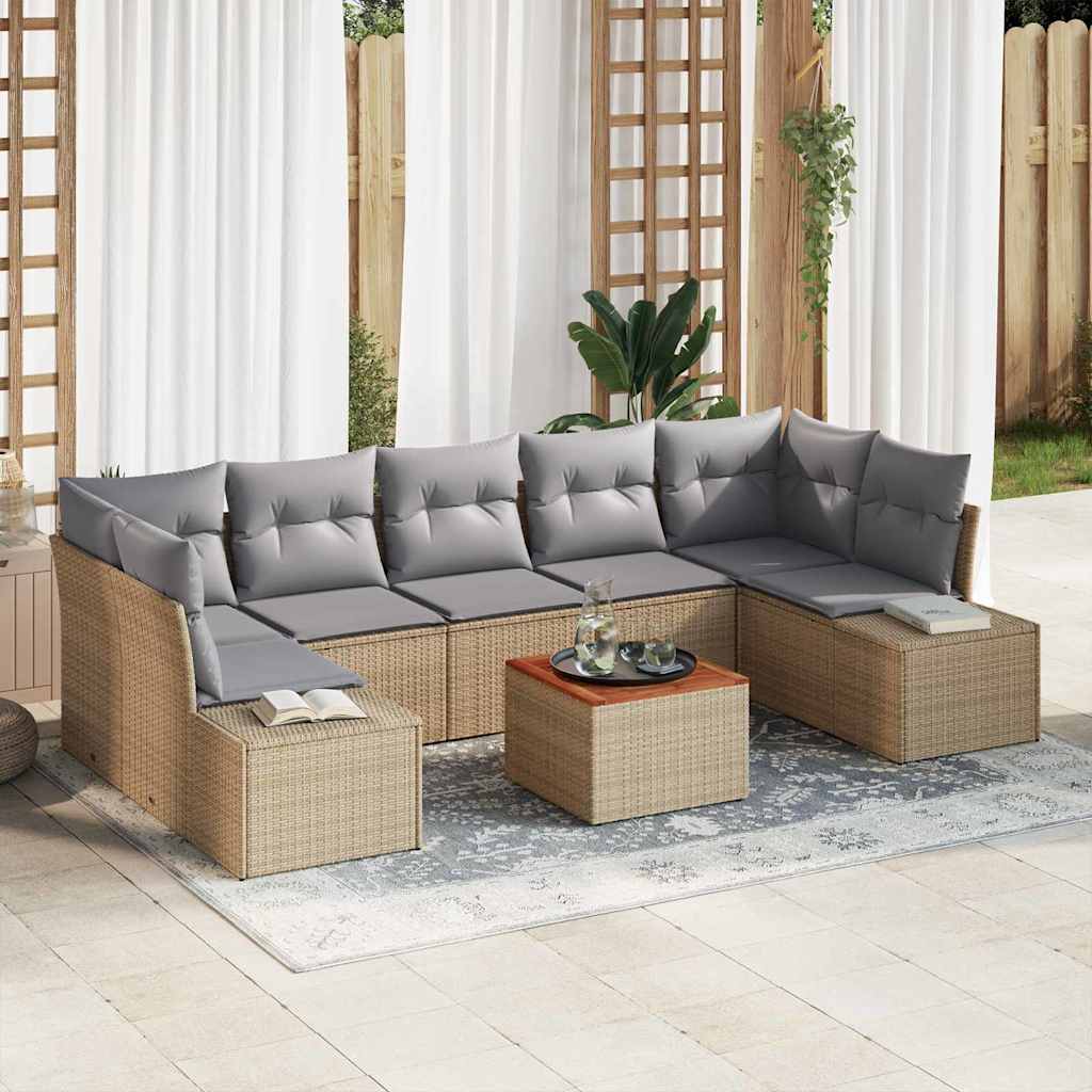 Havesofa Sæt med opbevaring 8 pcs Beige og lys grå polyrattan