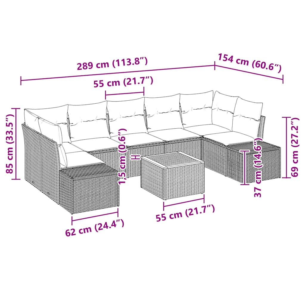 Havesofa Sæt med opbevaring 8 pcs Beige og creme polyrattan