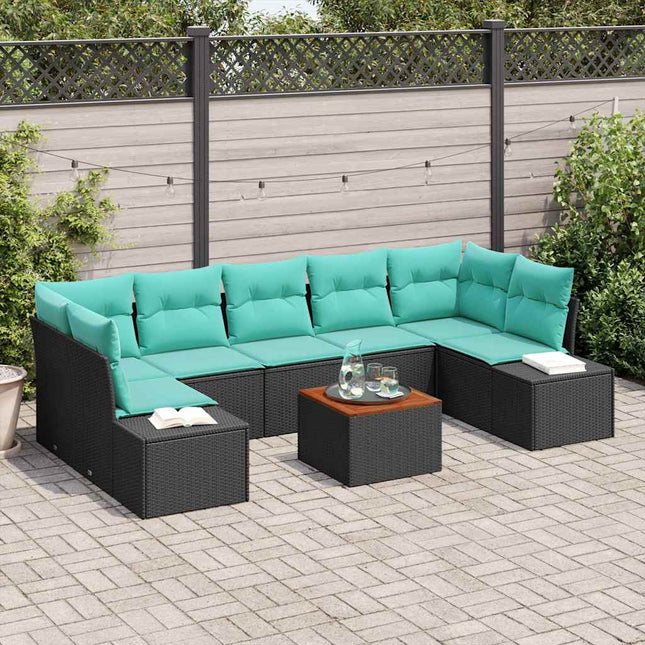 Havesofa Sæt 8 stk. Sort og turkis polyrattan