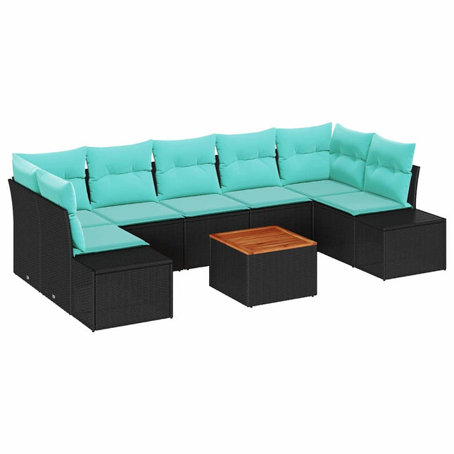Havesofa Sæt 8 stk. Sort og turkis polyrattan