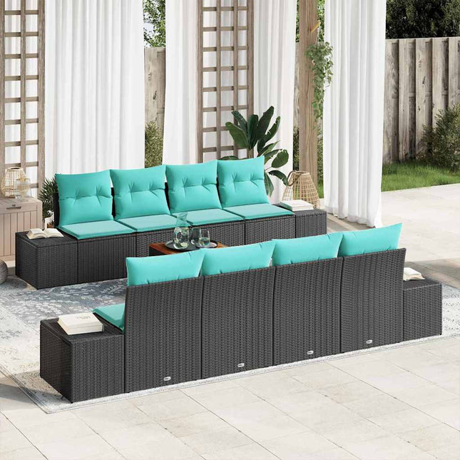 Havesofa Sæt 9 stk. Sort og turkis polyrattan