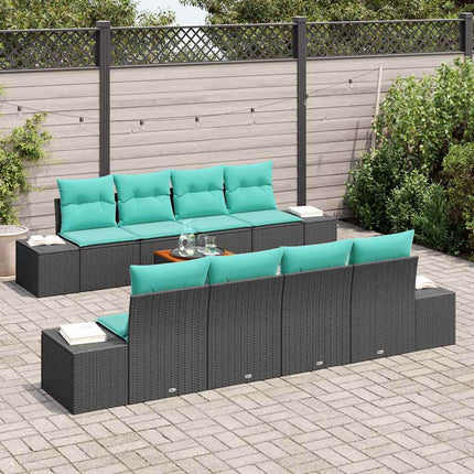 Havesofa Sæt 9 stk. Sort og turkis polyrattan