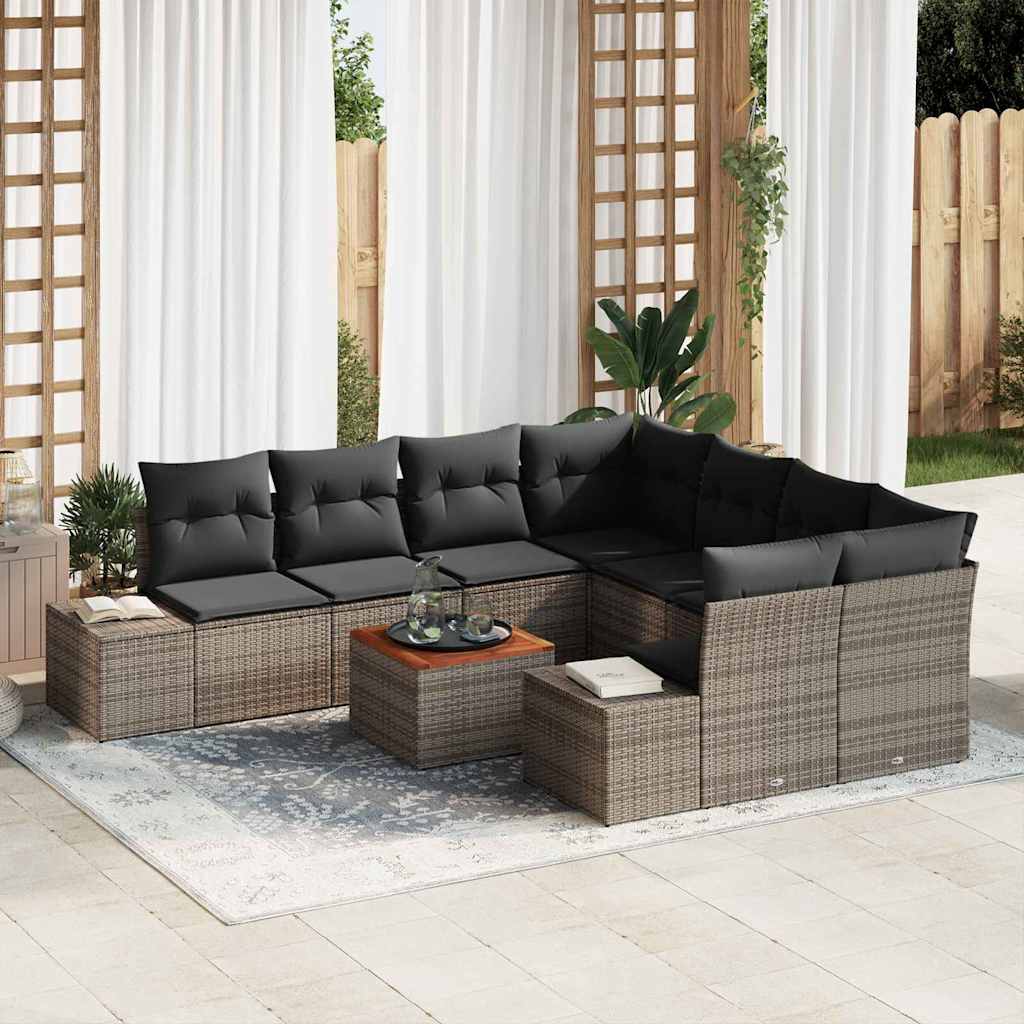Havesofa Sæt med opbevaring 9 pcs Grå polyrattan