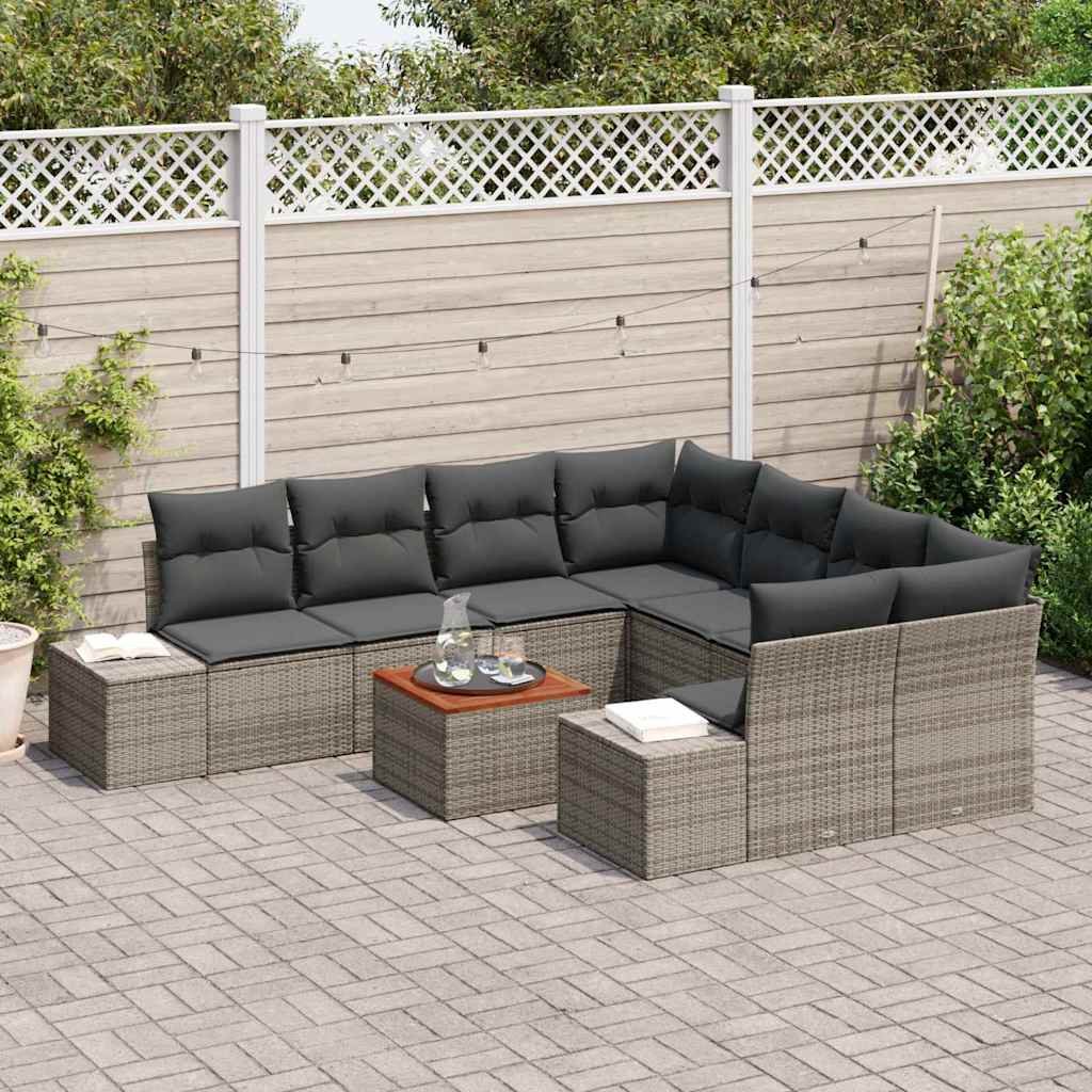 Havesofa Sæt med opbevaring 9 pcs Grå polyrattan