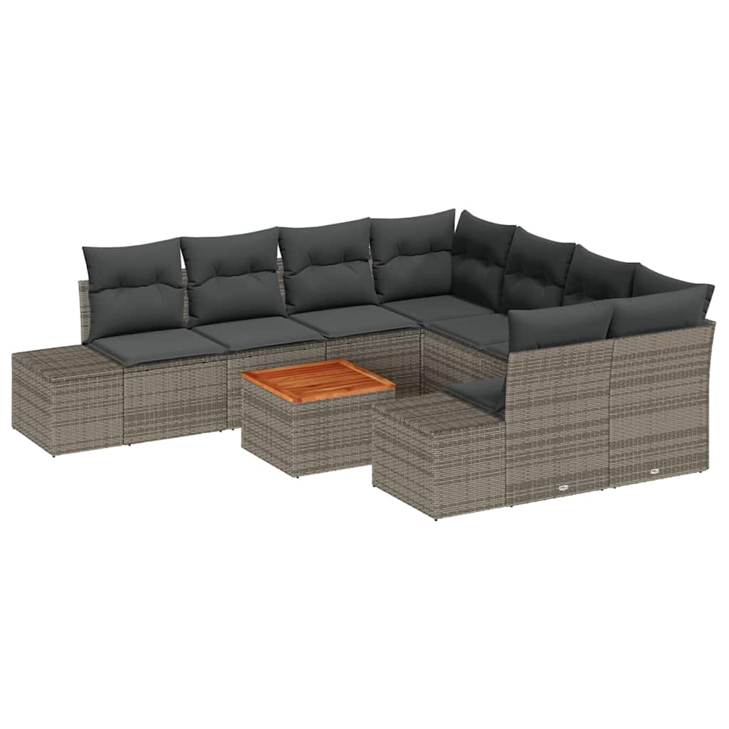 Havesofa Sæt med opbevaring 9 pcs Grå polyrattan