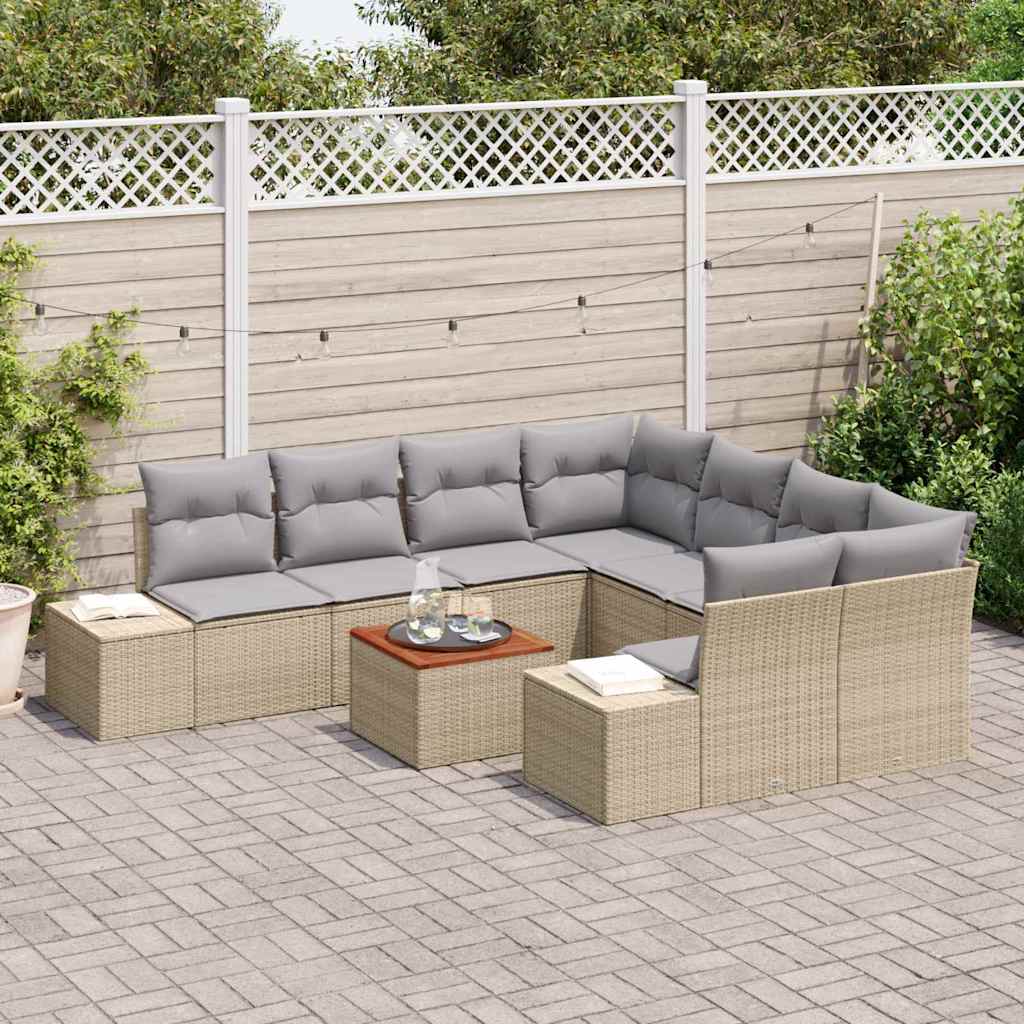 Havesofa Sæt med opbevaring 9 pcs Beige og lys grå polyrattan