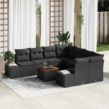 Havesofa Sæt med opbevaring 9 pcs Sort polyrattan