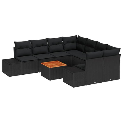 Havesofa Sæt med opbevaring 9 pcs Sort polyrattan