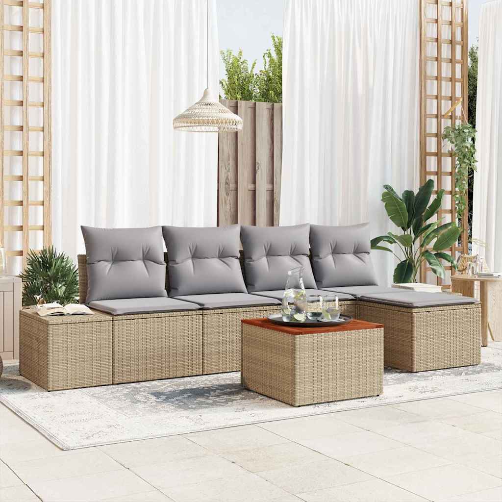 Havesofa Sæt med opbevaring 6 pcs Beige og lys grå polyrattan