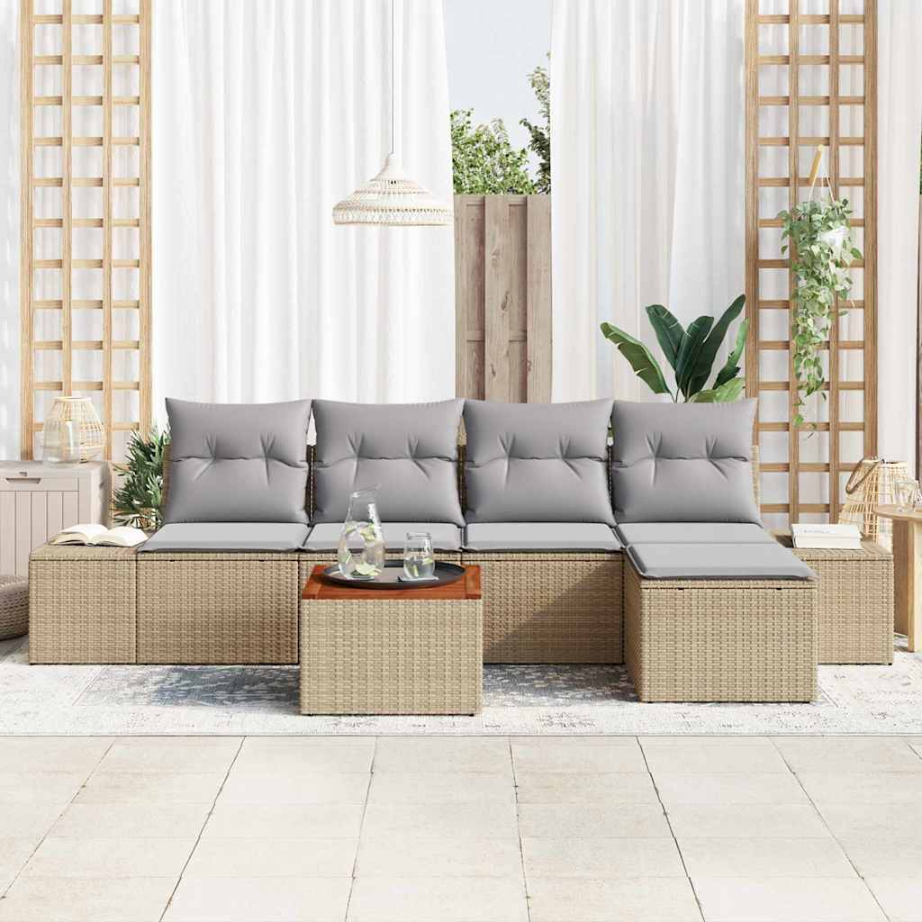 Havesofa Sæt med opbevaring 6 pcs Beige og lys grå polyrattan