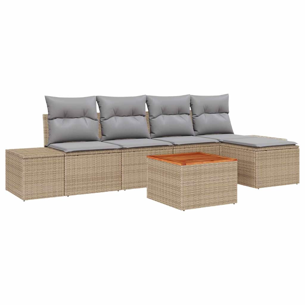 Havesofa Sæt med opbevaring 6 pcs Beige og lys grå polyrattan