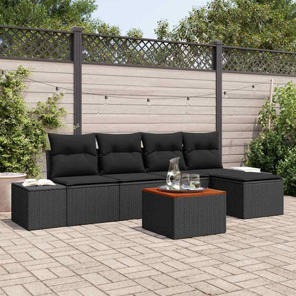 Havesofa Sæt med opbevaring 6 pcs Sort polyrattan