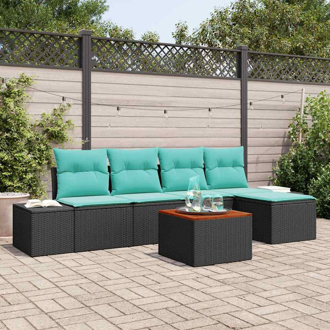 Havesofa Sæt 6 stk. Sort og turkis polyrattan