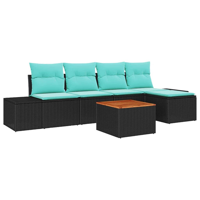 Havesofa Sæt 6 stk. Sort og turkis polyrattan