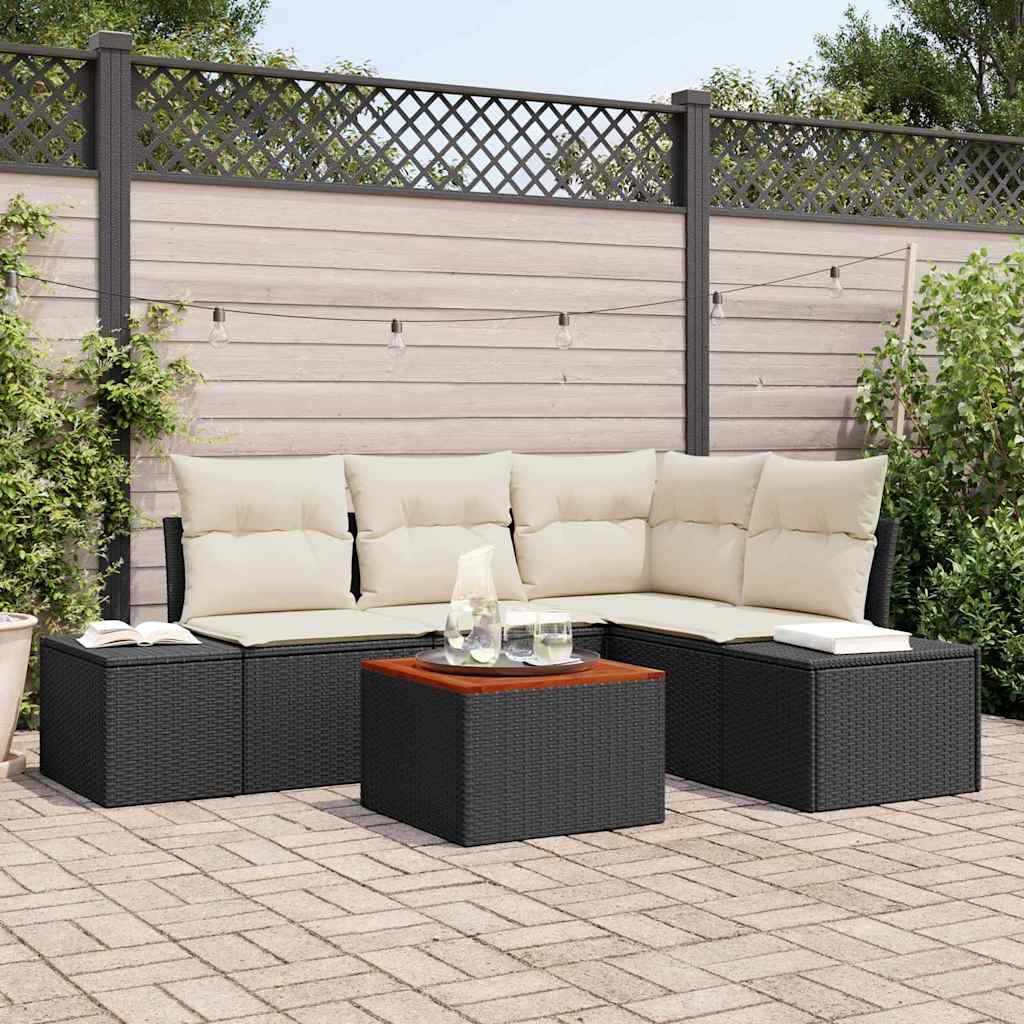 Havesofa Sæt med opbevaring 5 pcs Sort og Cream polyrattan