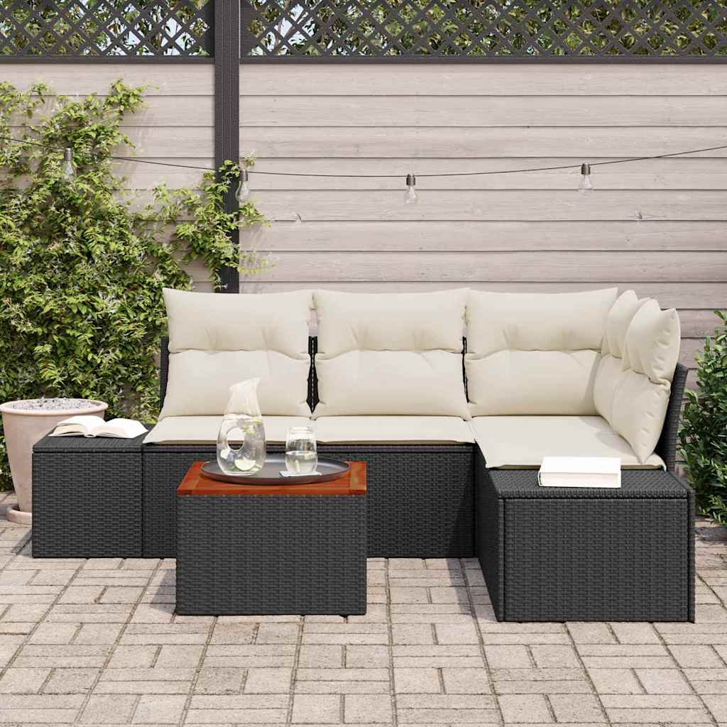 Havesofa Sæt med opbevaring 5 pcs Sort og Cream polyrattan