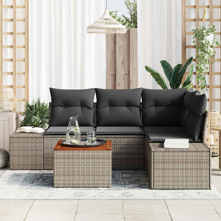 Havesofa Sæt med opbevaring 5 pcs Grå polyrattan