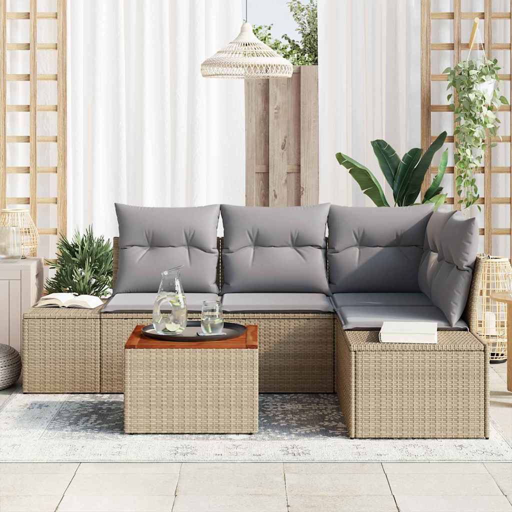 Havesofa Sæt med opbevaring 5 pcs Beige og lys grå polyrattan