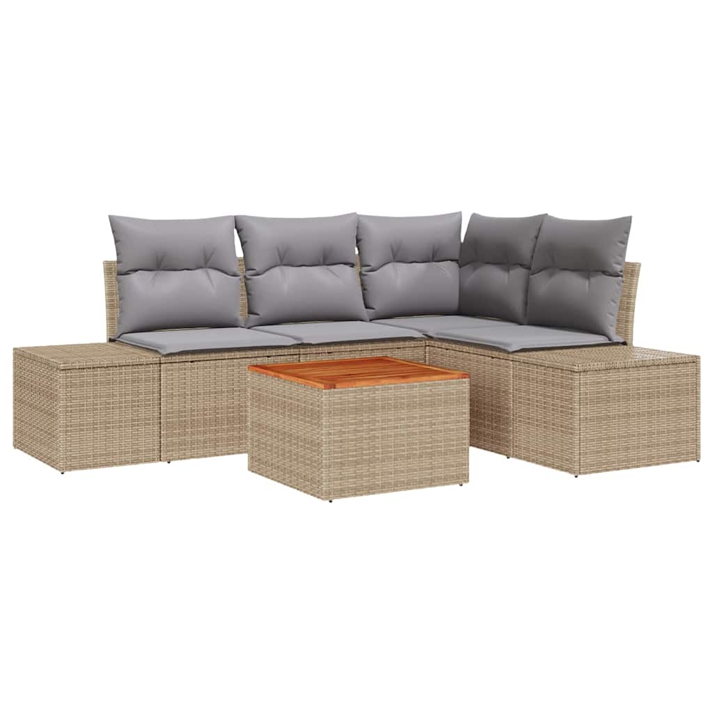 Havesofa Sæt med opbevaring 5 pcs Beige og lys grå polyrattan