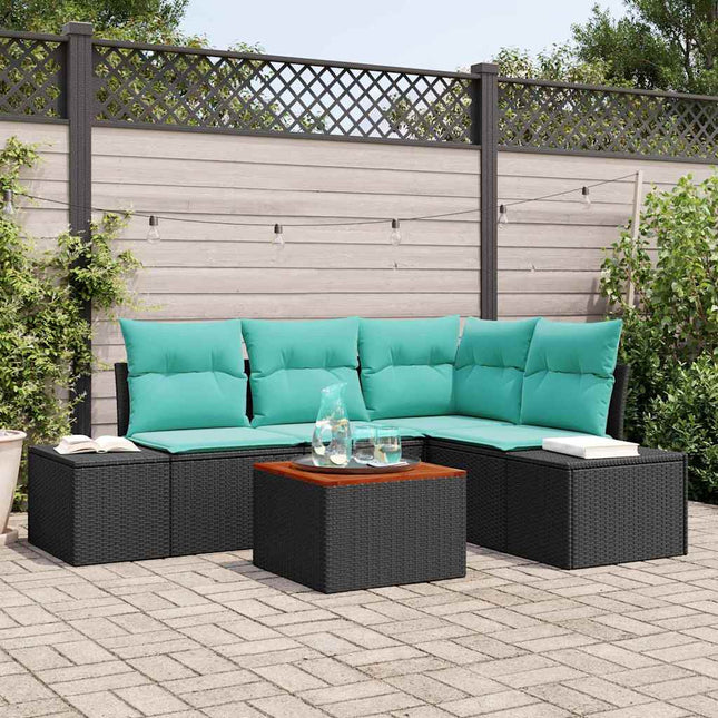 Havesofa Sæt 5 stk. Sort og turkis polyrattan