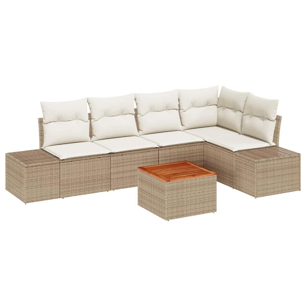 Havesofa Sæt med opbevaring 6 pcs Beige og creme polyrattan