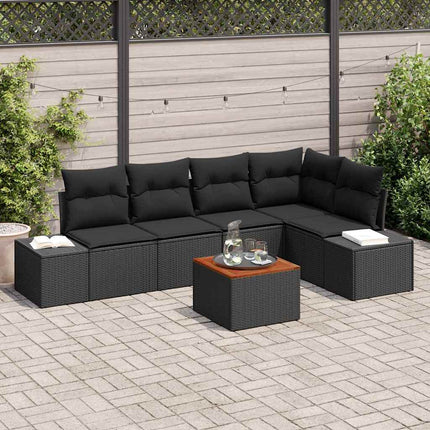 Havesofa Sæt med opbevaring 6 pcs Sort polyrattan