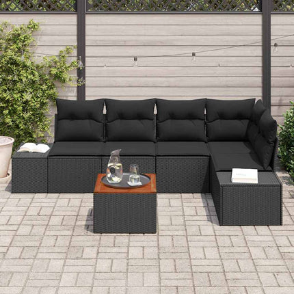 Havesofa Sæt med opbevaring 6 pcs Sort polyrattan