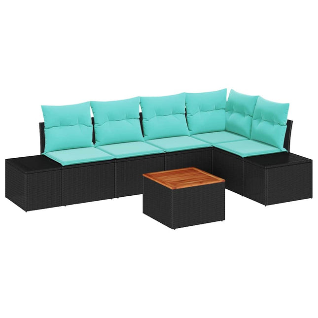 Havesofa Sæt 6 stk. Sort og turkis polyrattan