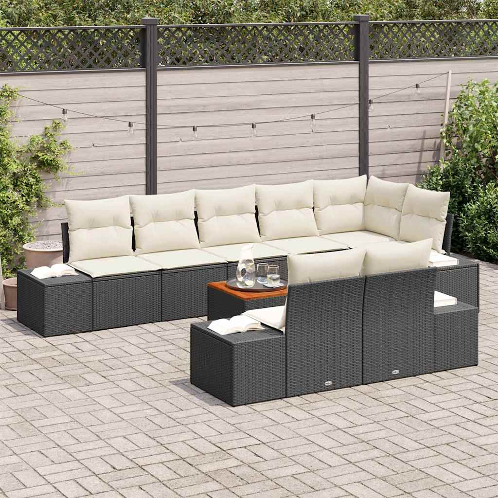 Havesofa Sæt med opbevaring 9 pcs Sort og hvid