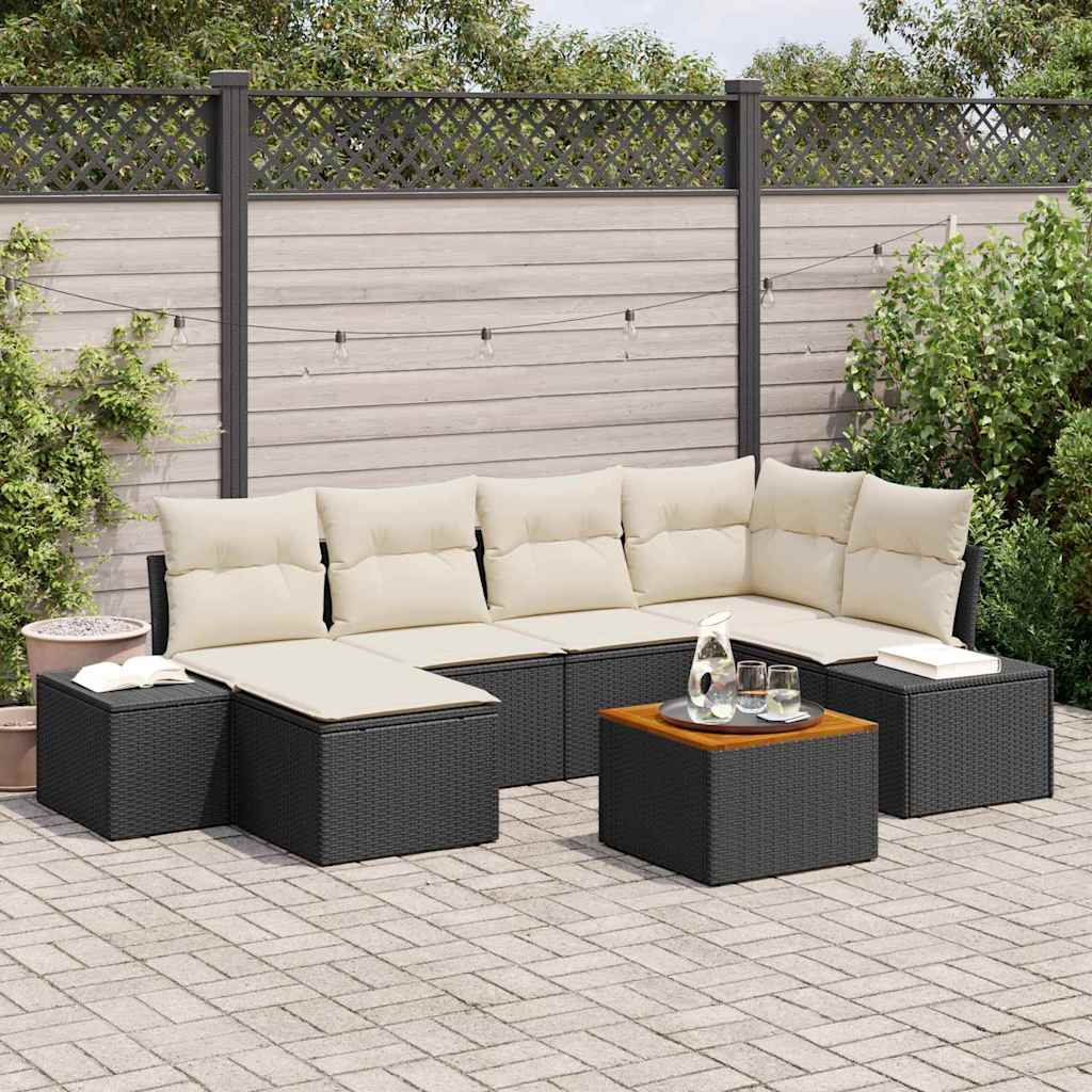 Havesofa Sæt 7 pcs Sort og hvid
