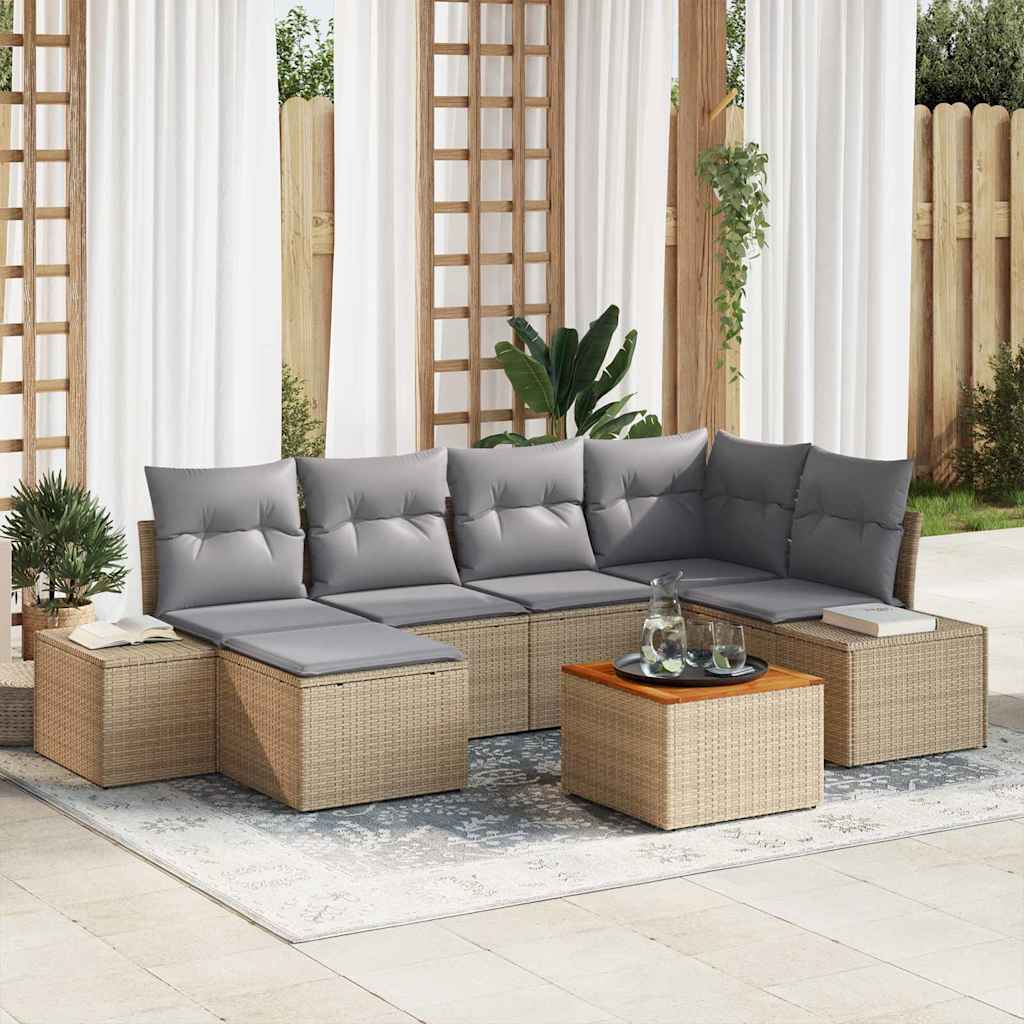 Havesofa Sæt 7 pcs beige og lysegrå