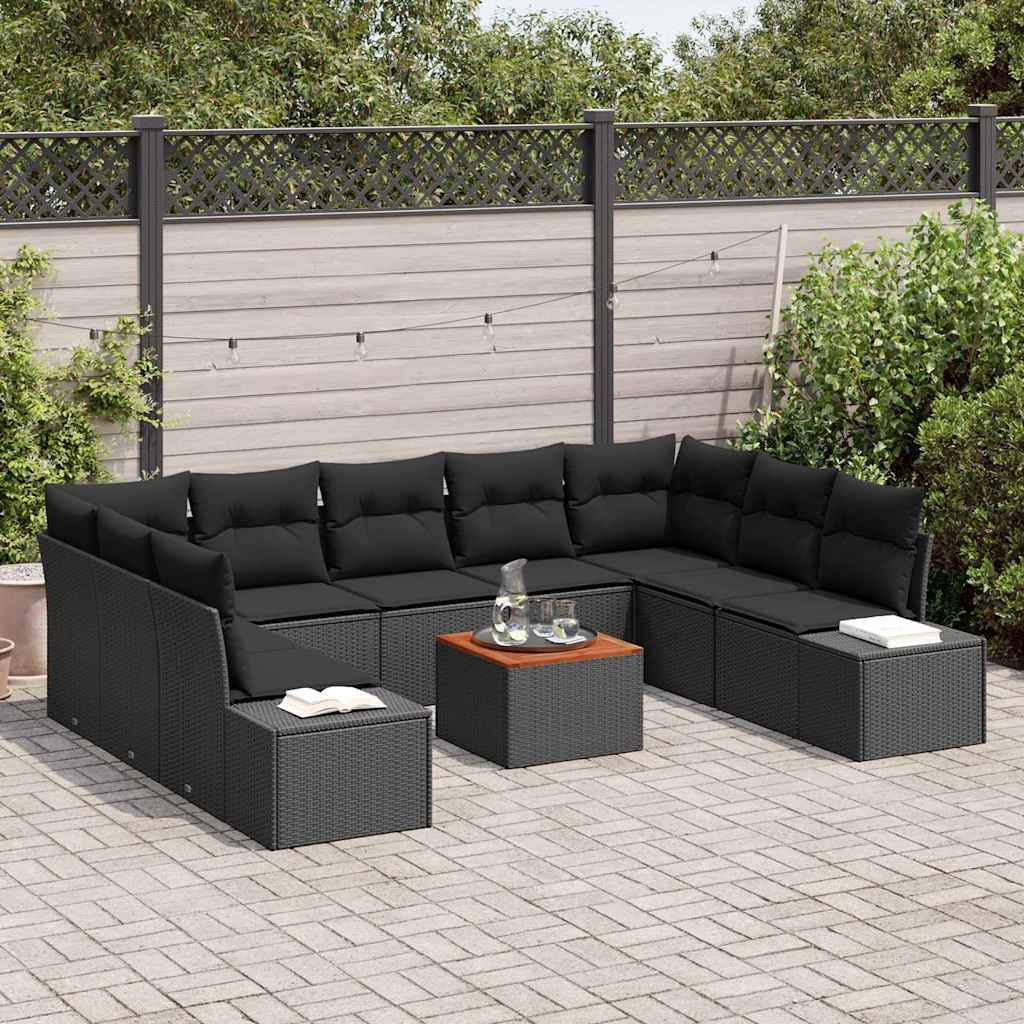 Havesofa Sæt med opbevaring 10 pcs Sort