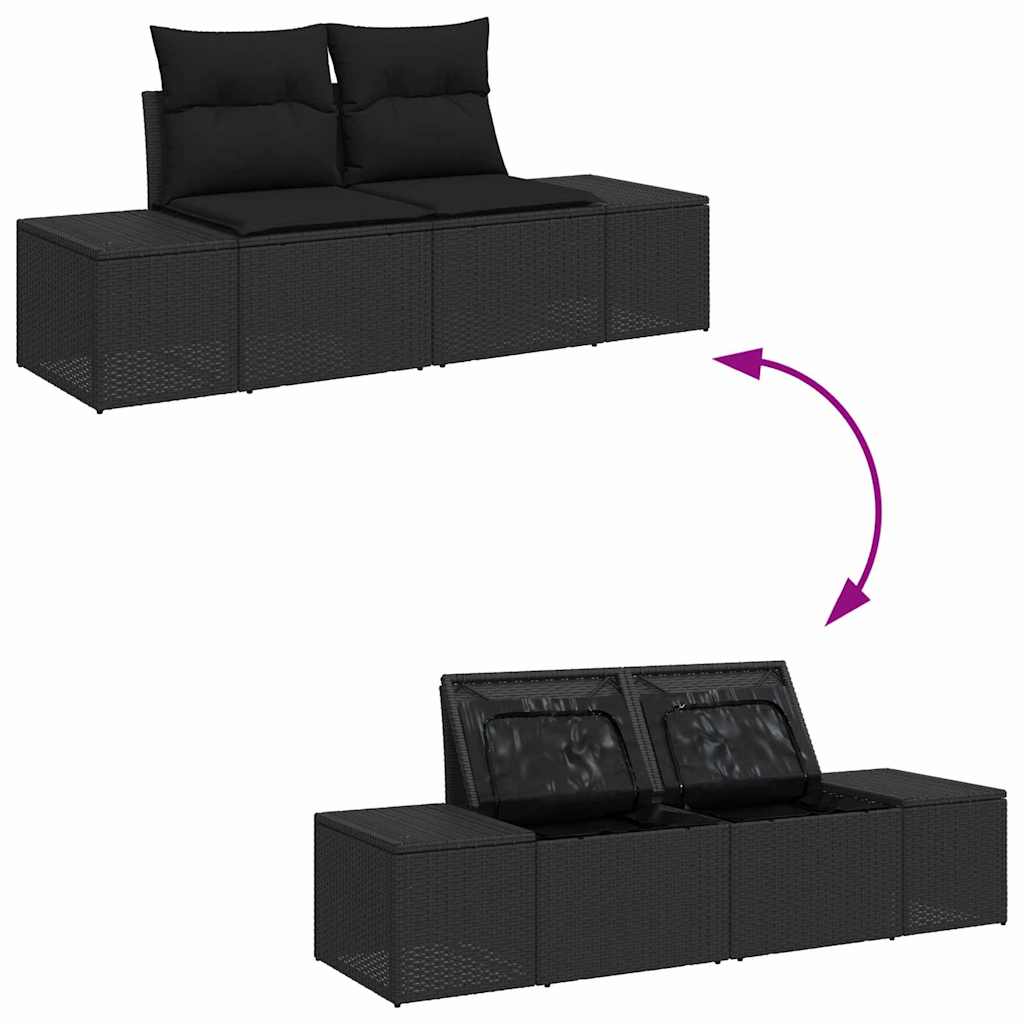 Havesofa Sæt med opbevaring 10 pcs Sort