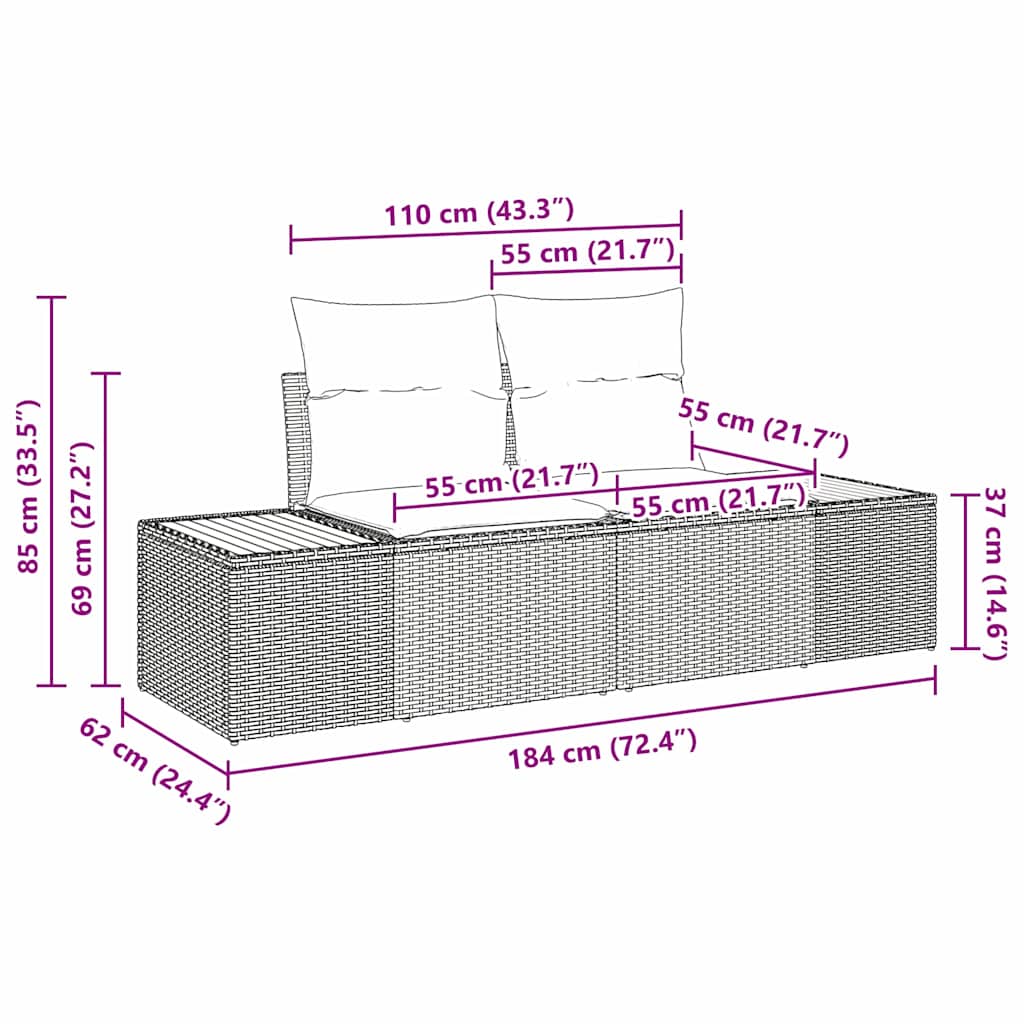 Havesofa Sæt med pude 3 pcs Sort og cremefarvet Poly rattan